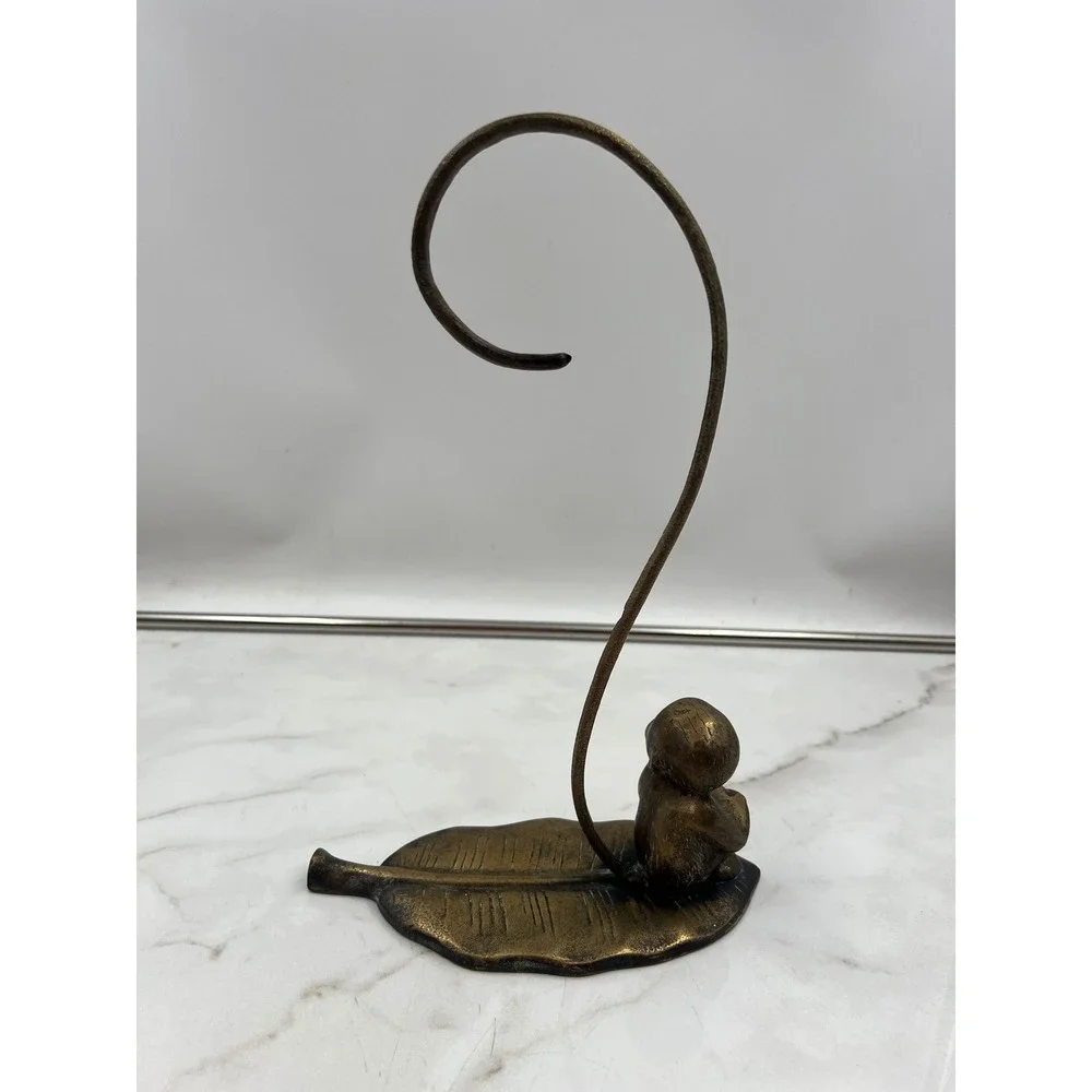 Vintage Brass Monkey Banana Hanger Leaf Base Tropical Kitchen Decor Bronze Tone